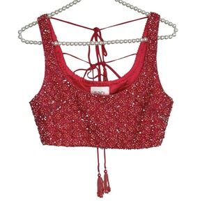 Sani Y2k Beaded Lehenga Top XS Fairy Festival Boho Floral Sequin Crop Tassel